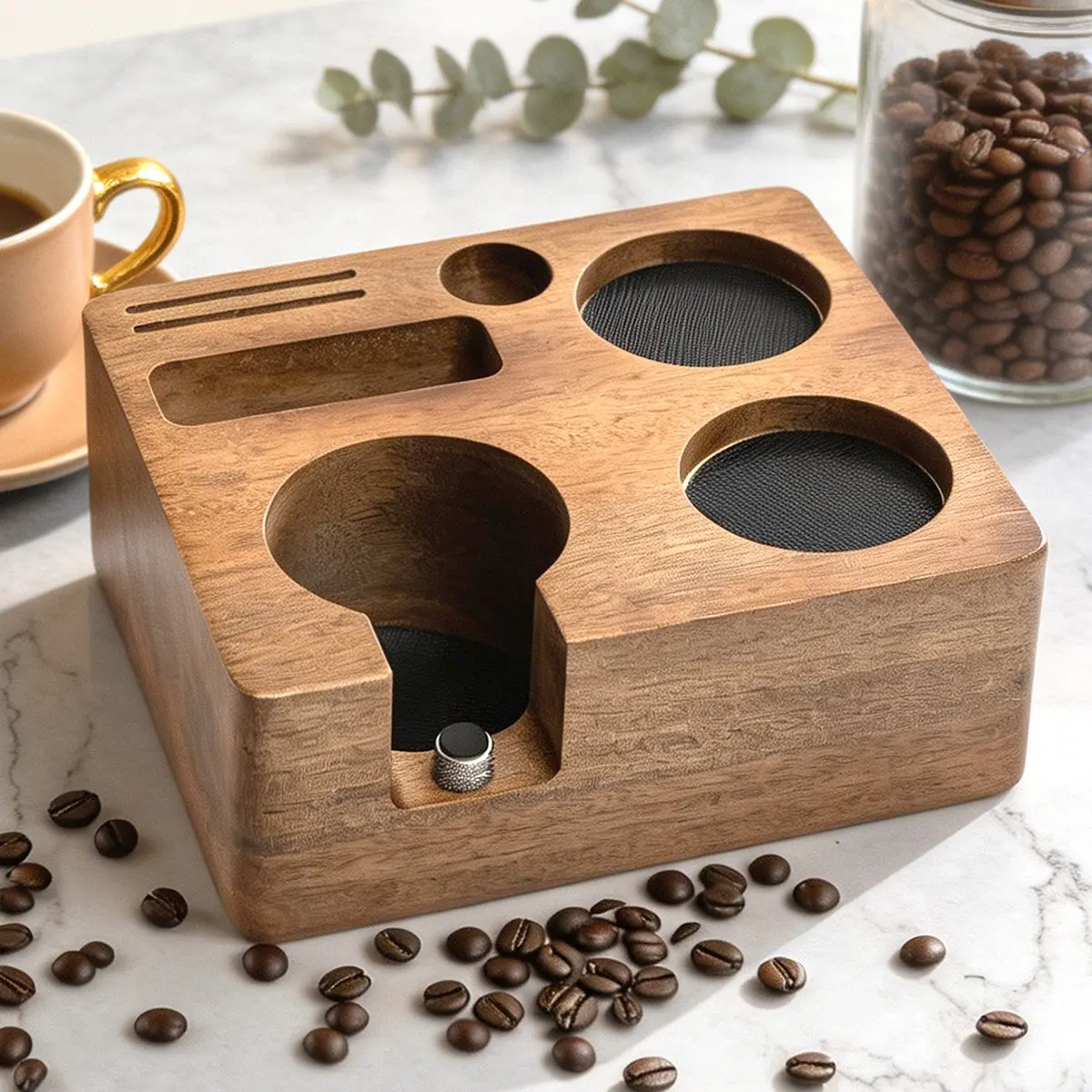51/54/58mm Espresso Tamping Station, Acacia Wood Portafilter Holder, Espresso Organizer, Machine Accessories, Tamper, Distributor, Dosing Funnel, Coffee Organizer Station For Countertop, Espresso Tools, Barista Tools, Coffee Equipment