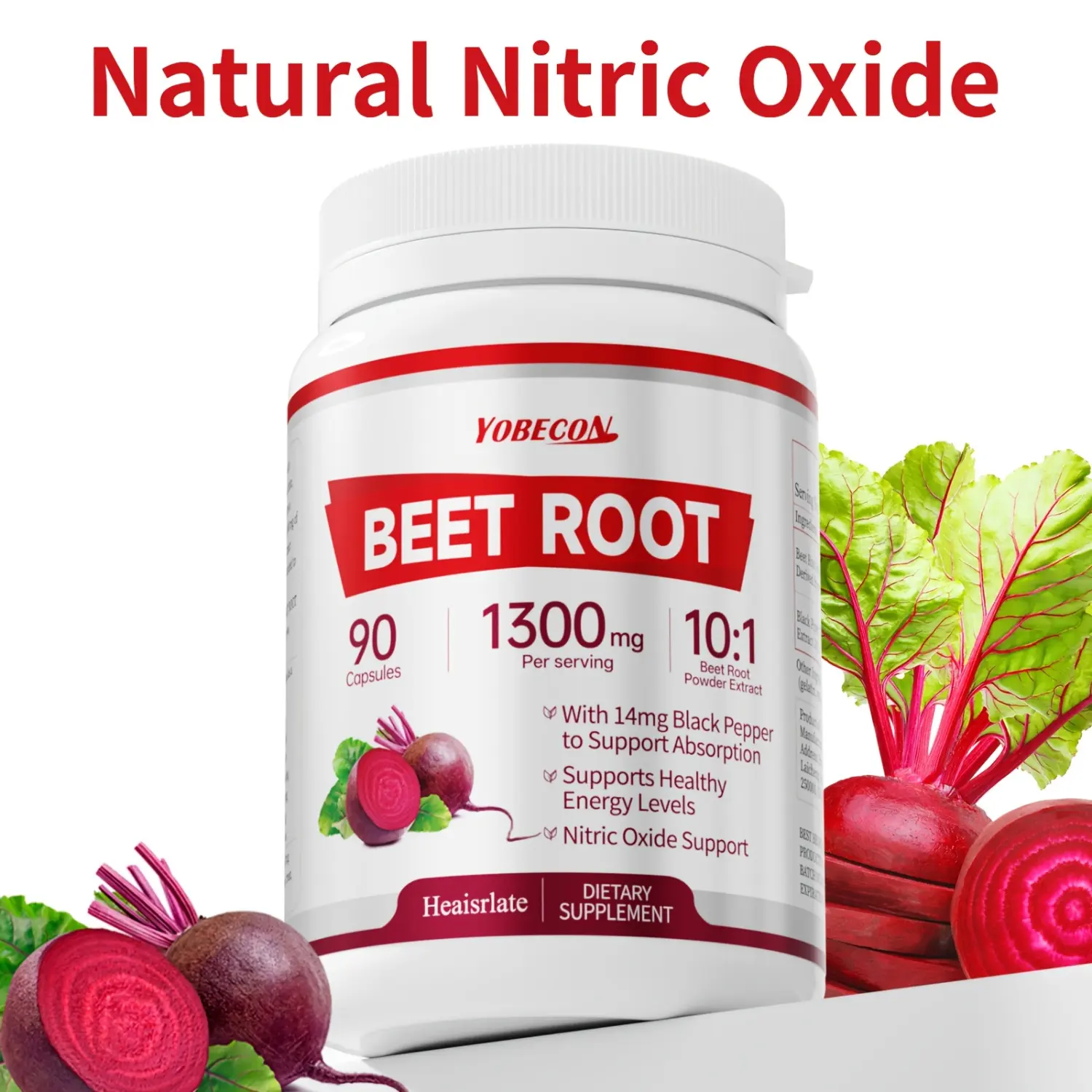 Beet Root Supplement 1300mg Nitric Oxide Supplement Plant Based Energy Circulation Support Vegetarian Capsules