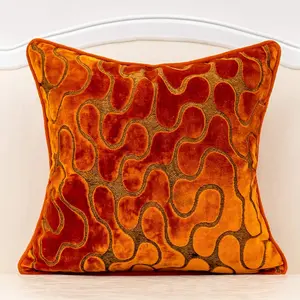 Orange Square Throw Pillow Cover Wavy  Cushion Cover Modern Zippered Pillowcase for Sofa Couch Bedroom Living Room Chair, 18 x 18 Inch