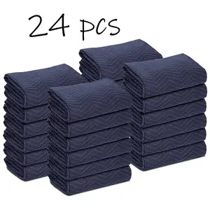 SuperDeal Moving Blankets 80" x 72" Economy 24 Packs Polyester Shipping Furniture Pads, Blue/Black Organiser