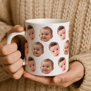 Personalized Full Wrap Photo Face Mug, Custom Cup Featuring Baby Dog or Loved Ones Face, Funny Gift for Family Present Coffee Mug