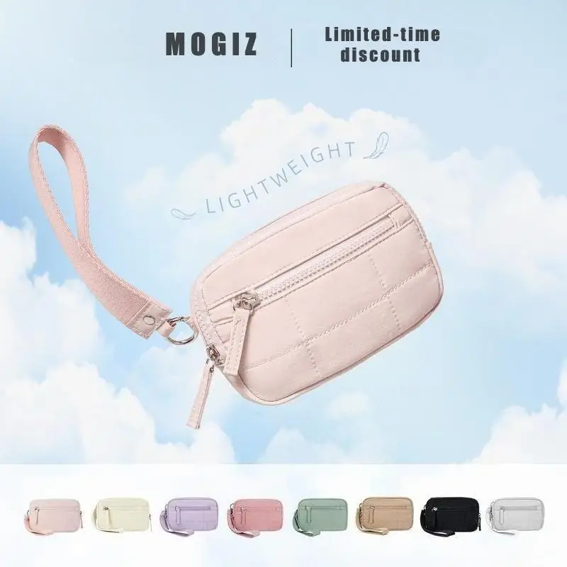 Women's solid color storage zipper wallet, daily lightweight waterproof mobile phone wallet, nylon crossbody card holder and coin purse storage bag wi