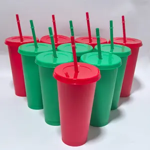 10pcs/Set 24oz Christmas Plastic Water Cup Drink Cup, 710ml Plastic Cup Reusable Water Cup For Hot And Cold Drinks, Perfect For Holiday Parties, Office Use, Halloween Valentine'S Day Christmas Thanksgiving Birthday Anniversary Party Drink Set tumbler