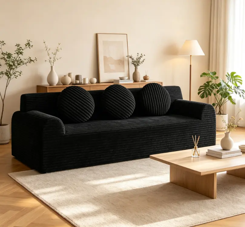 71" 3-Seater Corduroy Modular Floor Sofa, Deep-Seat Comfy No-Assembly Couch for Living Room, Bedroom