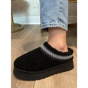 WILD DIVA Embroidered Trim Platform Sherpa Boots