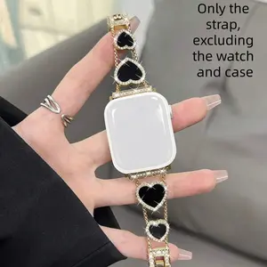 1PC metal heart-shaped diamond studded Apple Watch bands, Watch straps, compatible with Apple Watch 38/40/41/42/44/45/46/49mm, suitable for Apple Watch series Ultra/SE/9/8/7/6/5/4, adjustable length and easy to operate