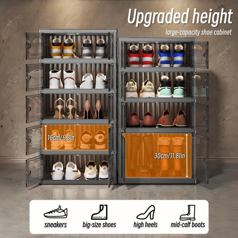 Foldable Shoe Storage Box, Transparent Plastic Shoe Box, Stackable Multi-Tier Shoe Cabinet, Easy DIY Assembly, Ideal for Under-Bed Storage, Wardrobes, Living Rooms, and Dorm Rooms, Sturdy and Durable, Space-Saving Alternative to Shoe Racks