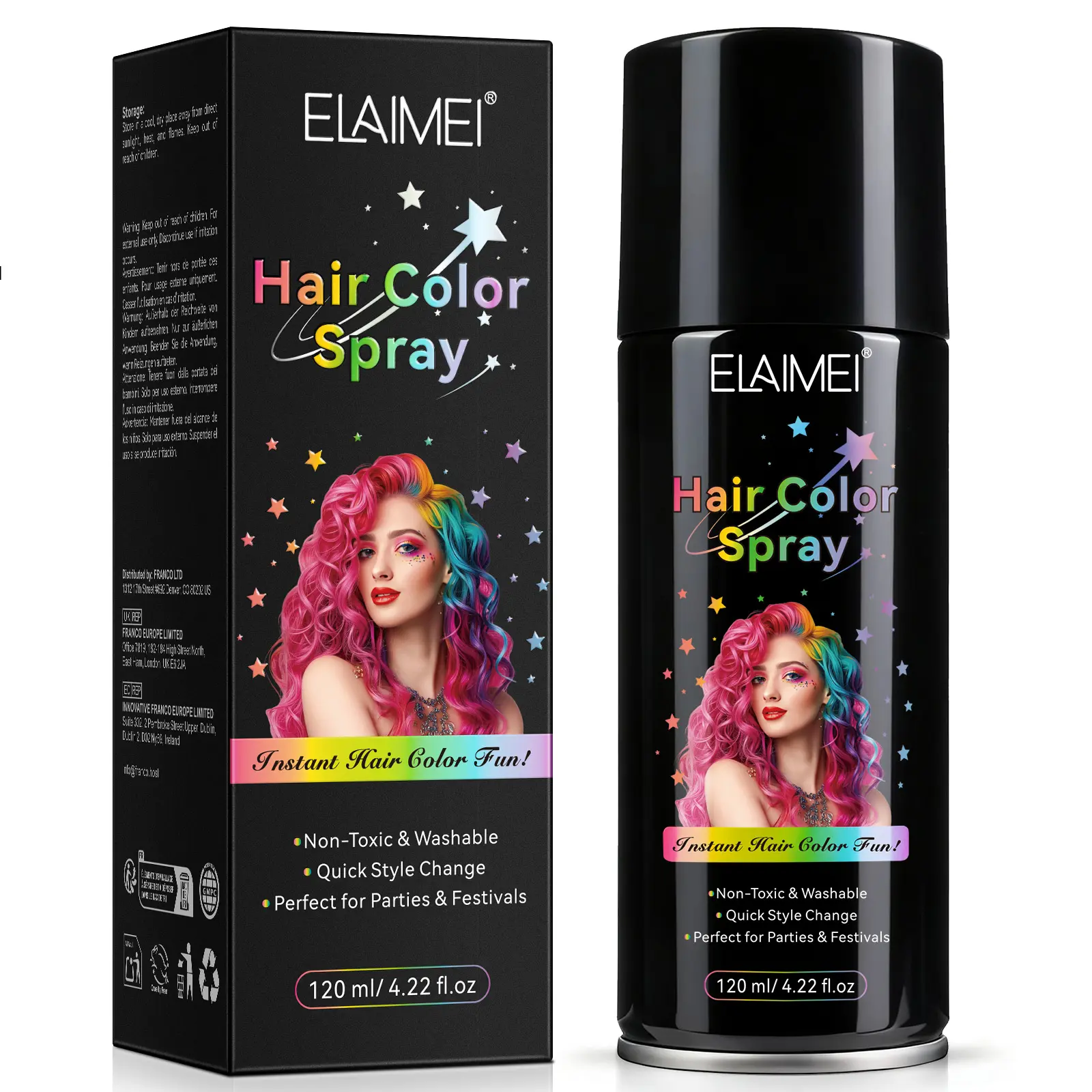 Elaimei Hair Color Soray 120ML, Professional Hair Color Spray, Easy to Use, Even Coloring, One-Use Hair Dye Spray, Suitable for All Hair Types, Temporary Hair Color