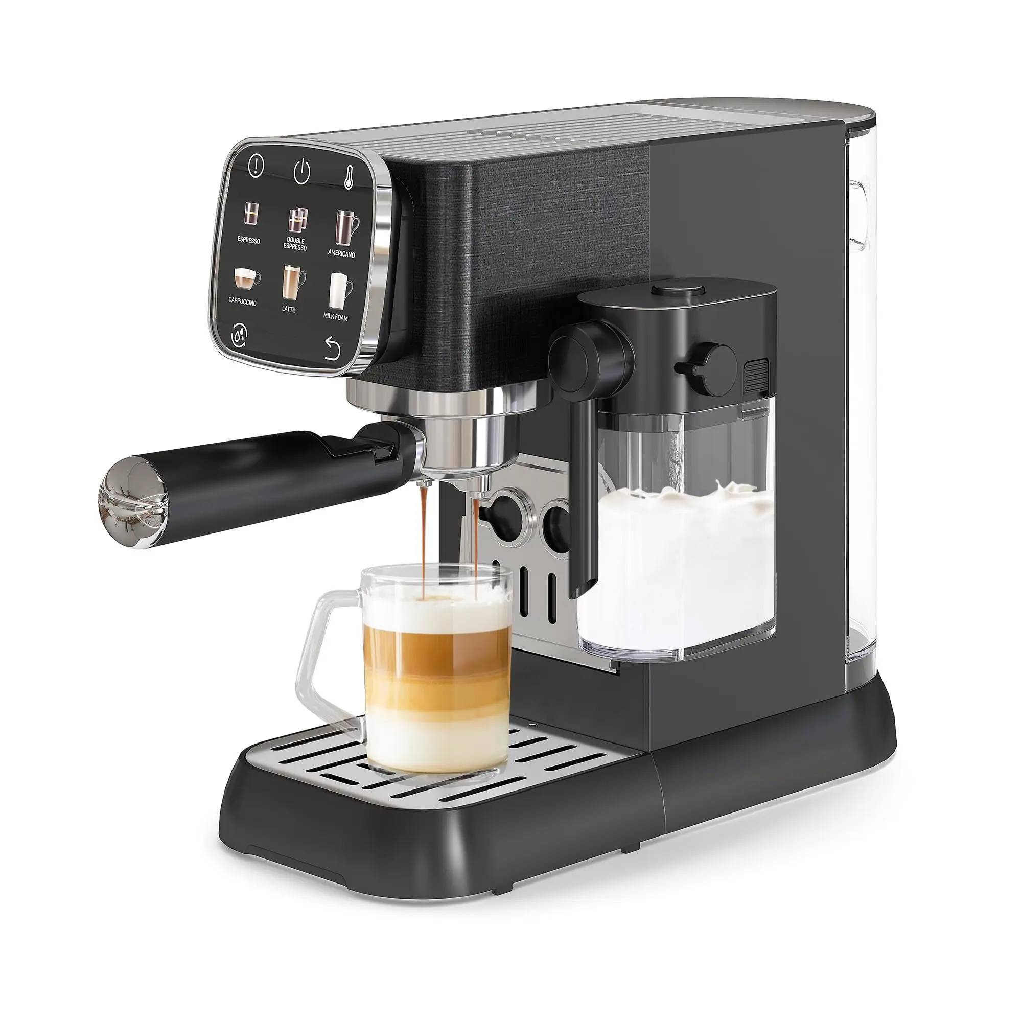 Fully Automatic 20-Bar Pump Espresso Machine, Brushed Stainless Steel, Minimalist Black Professional Kitchen Maker, Touchscreen UI, Auto Milk Frother, Quick Heating, Consistent Pressure, Easy Maintenance, Elegant and Durable, Latte at Home, Barista Life