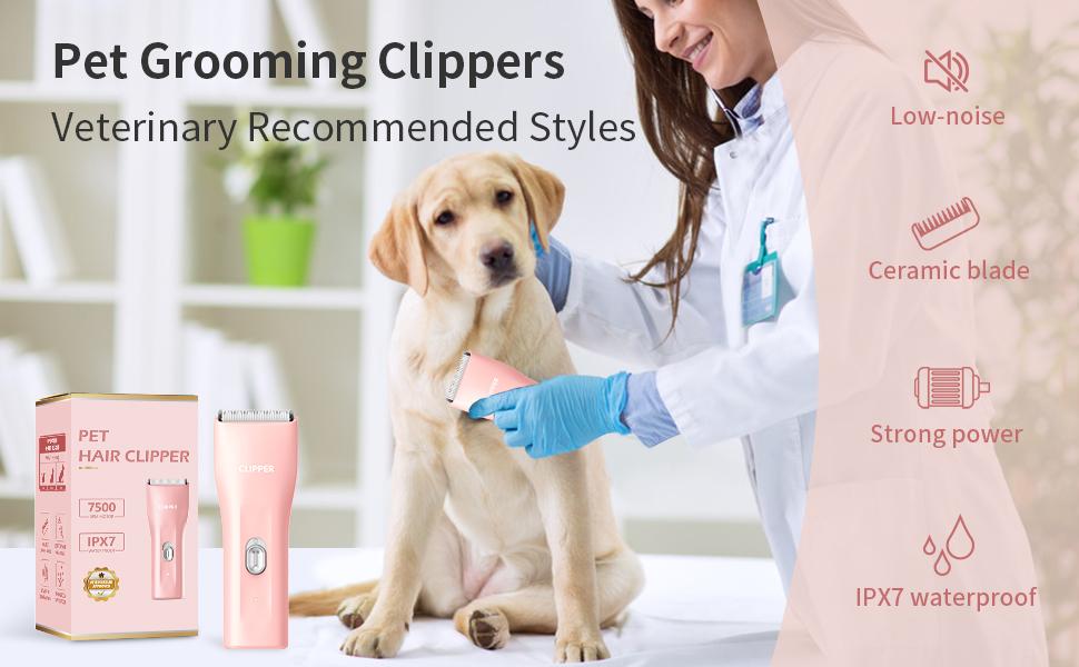 Pet Clippers, Dog Hair Grooming Low Noise, Rechargeable Cordless Cat Shaver with Ceramic Blade,Portable Pet Hair Trimmer for Matted & Long Hair