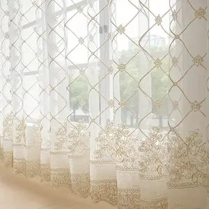 Luxury French Embroidered Floral Window Curtain, European Style Drapes for Bedroom Living Room Balcony, Soft Light Filtering Privacy Decor