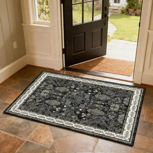 Door Mat Indoor Entrance 2x3 Rug  Boho Small Area Rug Machine Washable Carpet Non-Slip Low Pile Throw Rugs for Entryway Kitchen, Front Door Entrance,  Room,  Room,Black