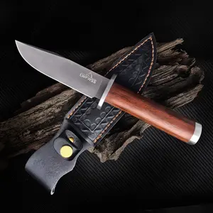 Outdoor fixed knife, kitchen fruit knife, comfortable handle, equipped with handmade leather cover, suitable for household fruit cutting, meat cutting, outdoor barbecue, fishing, hunting and other purposes, a selected gift for men and women sharp edc