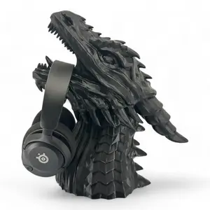 Dragon Headphone Stand and Headset Holder, 12 Inch Tall Dragon Bust Statue, 3D Printed Geometric Dragon Head Decor, Gaming Accessory