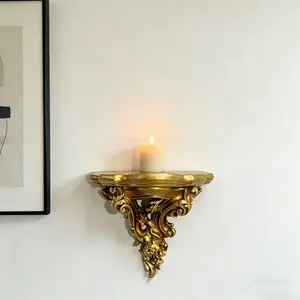 European Vintage Wall-Mounted Decorative Shelf, Carved Candle Holder, Retro Resin Wall Decoration Stand, Living Room Ornament