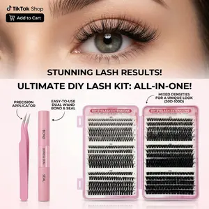 3 in 1 set 540 pcs Fluffy Lash Clusters Eyelash Extensions Kit with Tweezers Bond & Seal 8-16mm Light Volume Wispy Professional Makeup Lashes Easy DIY Non Irritating High Quality 3D Lash Bottom Supplies Set