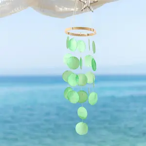 Capiz Wind Chimes for Outside, Outdoor Seashell  Beach Coast   Decorative,   Shell Waterfall Windchimes for Summer Patio,  Memorial Sympathy (Green