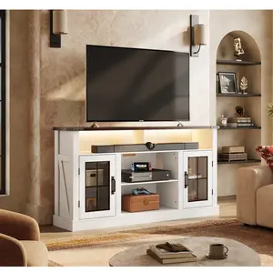 WLIVE TV Stand No Fireplace for 65 Inch TV, Tall Entertainment Center with LED Lights & Storage Cabinets, TV Media Console Table with Adjustable Shelf for Living Room, Bedroom, Home Theater