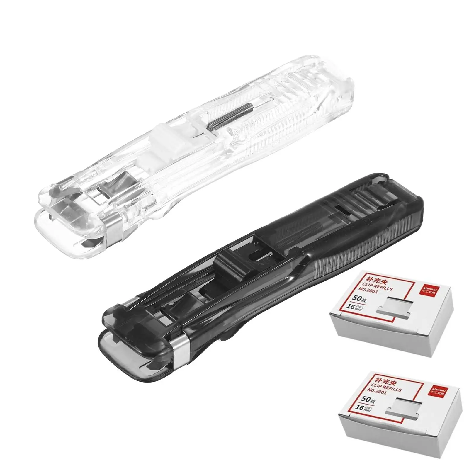 2 Pcs Portable Binder Clip Stapler, with 100 Pcs Small Binder Clips, Non-Destructive Paper Clam Dispenser for Office, Home, School