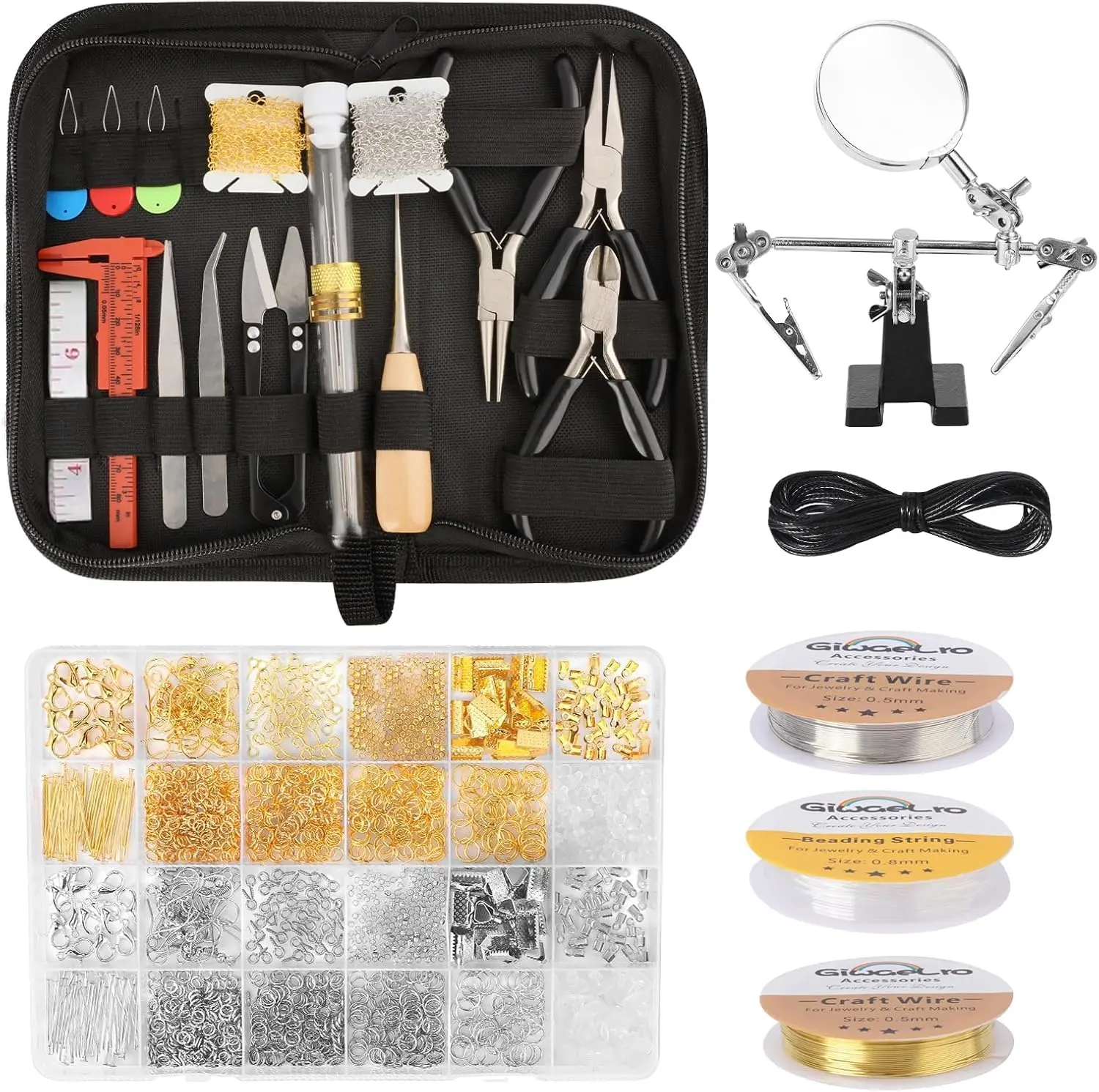 Making Kit for Adults,  Making Supplies with Pliers, Wires, Findings, Necklace Chains, Magnifier and Storage Bag