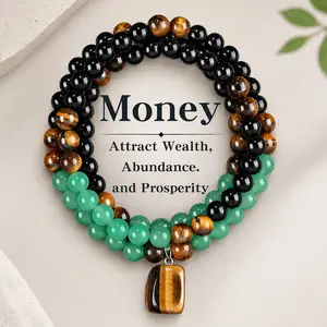 Money Attraction Necklace With GreenAventurine & Tiger Eye Pendant Healing Crystal Stone ,Anniversary, Vacation &Theme Parties Jewelry Charms Abundance Crystal bracelet,Long Chain,Sweater chain,Ideal Gift Jewelry for Men and Women