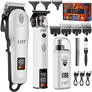 LQT Men's White Electric Hair Clipper Set (2Pcs/3Pcs) - Professional Salon & Home Hairdressing Tools, Portable Trimmer, Personal Grooming Supplies, practical gift