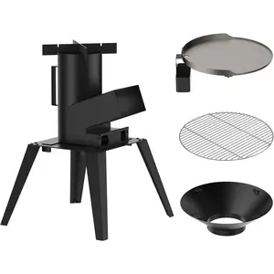 3-in-1 Camp Rocket Stove Kit with BBQ Grate, Griddle, Pot Rack, Portable Wood Burning Stove with Detachable Stand, Camping Gear for Outdoor Cooking Patio Barbecue RV Tailgating, GS345