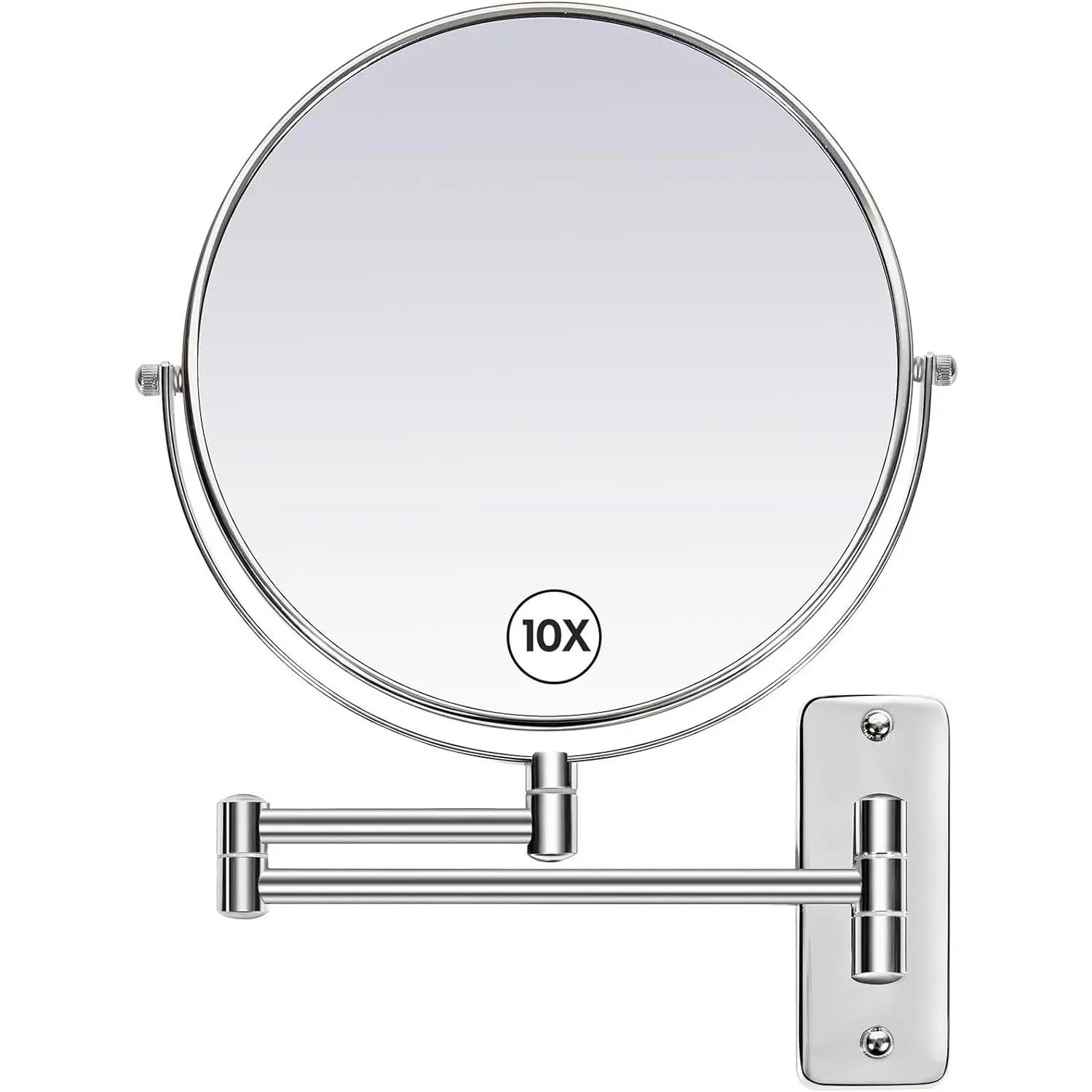 Large Size 9-in Wall Mounted Magnifying Makeup Mirror 1X/10X Magnification,Extendable Bathroom Mirrors Wall Mount Vanity Mirror for Shaving,12-in Folding Arm,Flexible Adjustable,Space-Saving,No Light