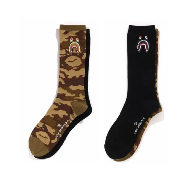 Bape Shark Socks Black/Brown Camo - M, L (1 PAIR)