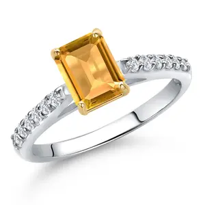 10K Two Tone Gold Gemstone Birthstone and Lab Grown Diamond Engagement Ring For Women | Emerald Cut 7X5MM