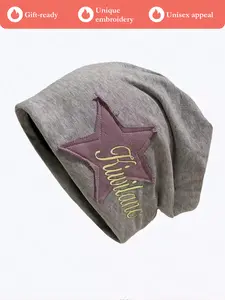 Geometric Star Patched Letter Embroidery Polyester Beanie Hat - Unisex Clothes Accessory, Trendy All-Match Exquisite Cap, Unique Gifts for Man, Daily Wear