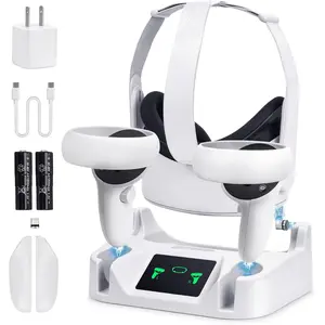 Charging Dock for Meta Quest 2,VR Charging Station for Oculus Quest 2 Touch Controller and VR Headset with 2 Rechargeable Batteries and USB-C Charger,Support Elite Strap (not for Quest 3)
