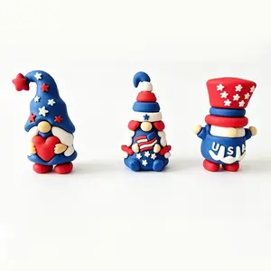 Patriotic Gnome Flatback Embellishments - Red White Blue Dwarf Figurines for 4th Of July DIY Crafts, Scrapbooking, Polymer Clay Resin Ornaments