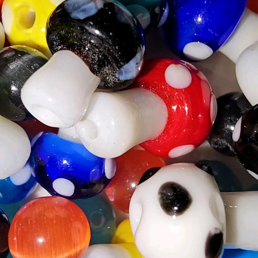 Mushrooms and Moon Glow Glass Bead Mix for DIY Jewelry Making - 8mm Moonglow Beads 2 oz