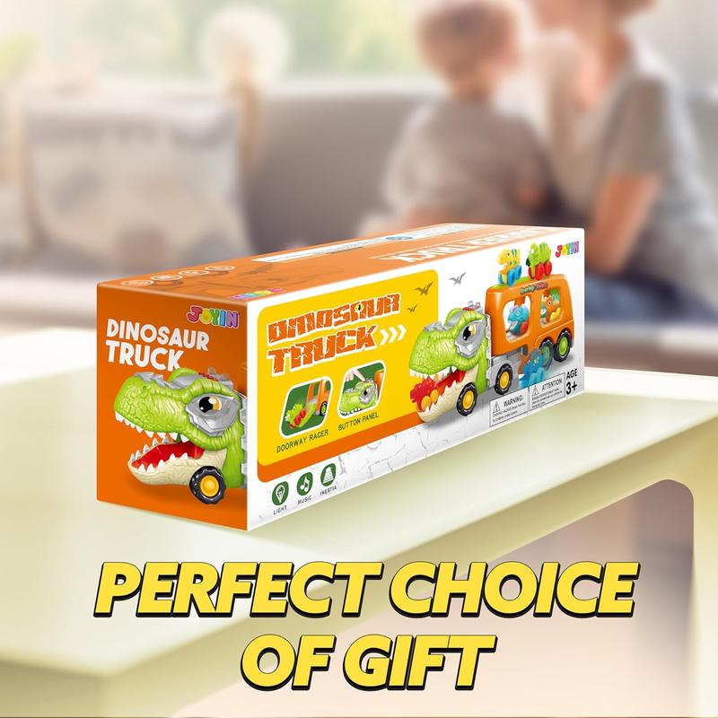 Dinosaur Toys for Kids 2-4, Toddler Boy Toys, Dinosaur Carrier Truck with 6 Rubber Car Vehicles, Christmas Birthday Gifts with Music & Lights for 2 3 4 5 Year Old