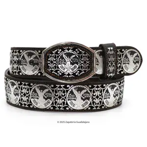 MEN'S WESTERN 2" LASER EL CENTENARIO SILVER LEATHER BELT -M311