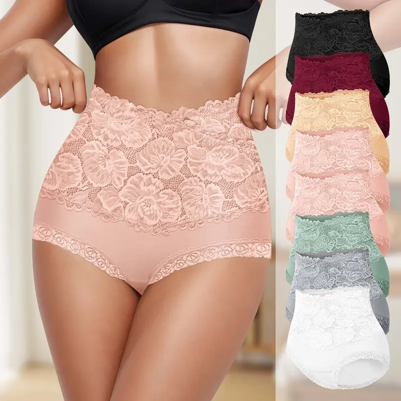 Morelect Women's High Rise Panties - 4/6 Pack, Cotton Underwear, Floral Print, Lace-Trim Elegance, Breathe-Easy Cotton, Date Night & Everyday Use, Multicolor Assorted, No Dry Clean
