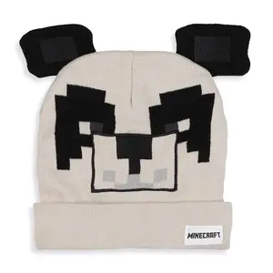 Minecraft Panda Beanie Embroidered Face Design 3D Ears Adult Cuffed Knit Hat OSFM