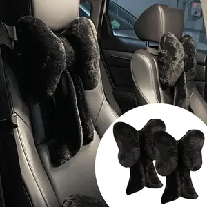 Pillow 2 count Plush Bowknot  Headrest Pillow  Comfortable  Support for Driving Soft  Fabric  Pillow Cute Interior Decor (Black)