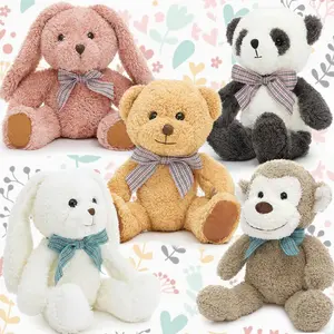 MaoGoLan 13” Ultra Soft Kawaii Animal Plush Toy – Cute Bunny, Panda, Bear & Monkey Stuffed Doll with Bow, Cozy Aesthetic Gift Plushie