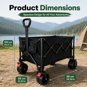 Foldable Utility Wagon Cart, Portable Outdoor Wagon with Wheels for Camping, Picnic, Garden, Sports Gear and Travel Use   beach wagon Wheelbarrow