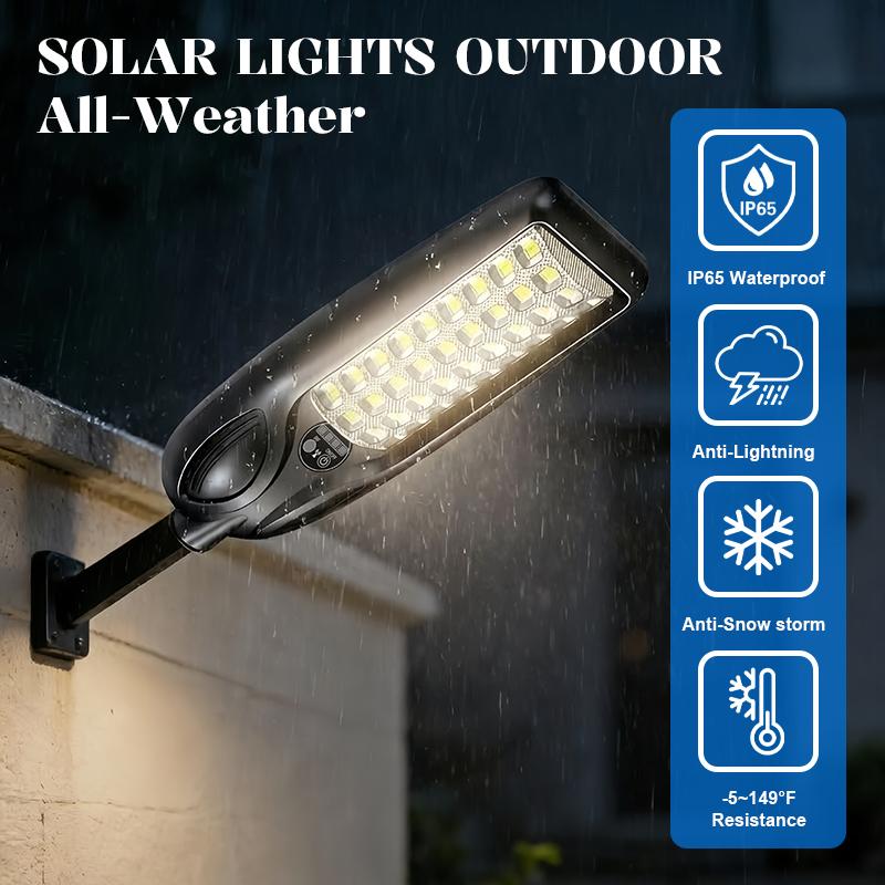 Solar Street Lights Outdoor 3 Modes Adjustable LED Motion Sensor Security Wall Lamp IP65 Waterproof Remote Control Flood Light Wall Mount 3 Lighting Colors Free Switching for Garden Yard Pathway Pond