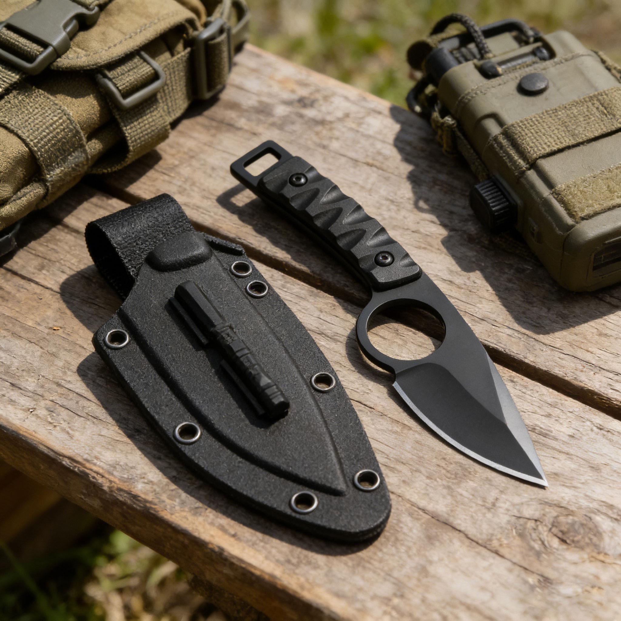 EDC Fixed Blade Survival Knife with Kydex Sheath, Tactical Hunting Knife for Camping Hiking, Outdoor Utility Knife with Serrated Edge, Durable Camping Gear for Men