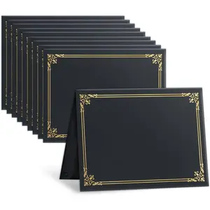 12 Packs Certificate Covers Black Cardboard Diploma Cover Certificate Holders with Gold Foil Border for Letter Size 8.5 x 11 Inch Awards and Certificates