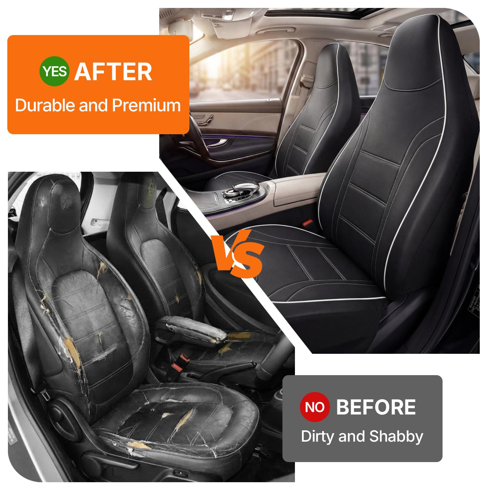 AUTOYOUTH PU Leather Car Seat Covers 2PCS Universal, Black Sport Design, Waterproof Front Seat Protectors, Universal Fit for Cars SUVs Trucks High Back Seat, Airbag Compatible, Car Interior Accessories