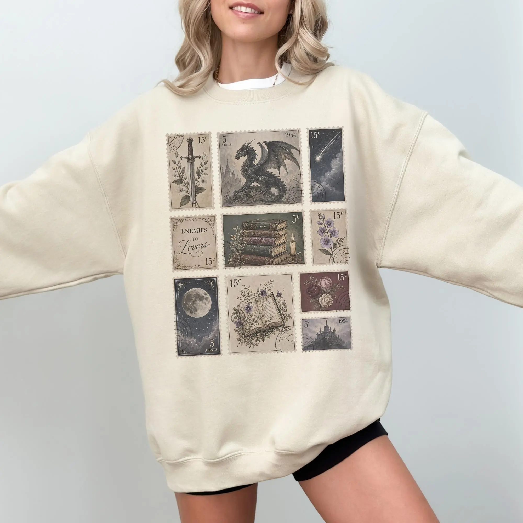 Fantasy Stamps Sweatshirt, Fantasy Bookish sweatshirt, Dark Fantasy Lover Gift, Romantasy Reader Gift, Fantasy Book Merch, Dragon Sweatshirt