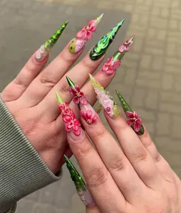 Enchanted Sakura Garden Press On Nails | 3D Cherry Blossom Nail Art |Spring Floral Nails |Pink Cherry Blossom Press Ons |Garden Nails|DB402Y
