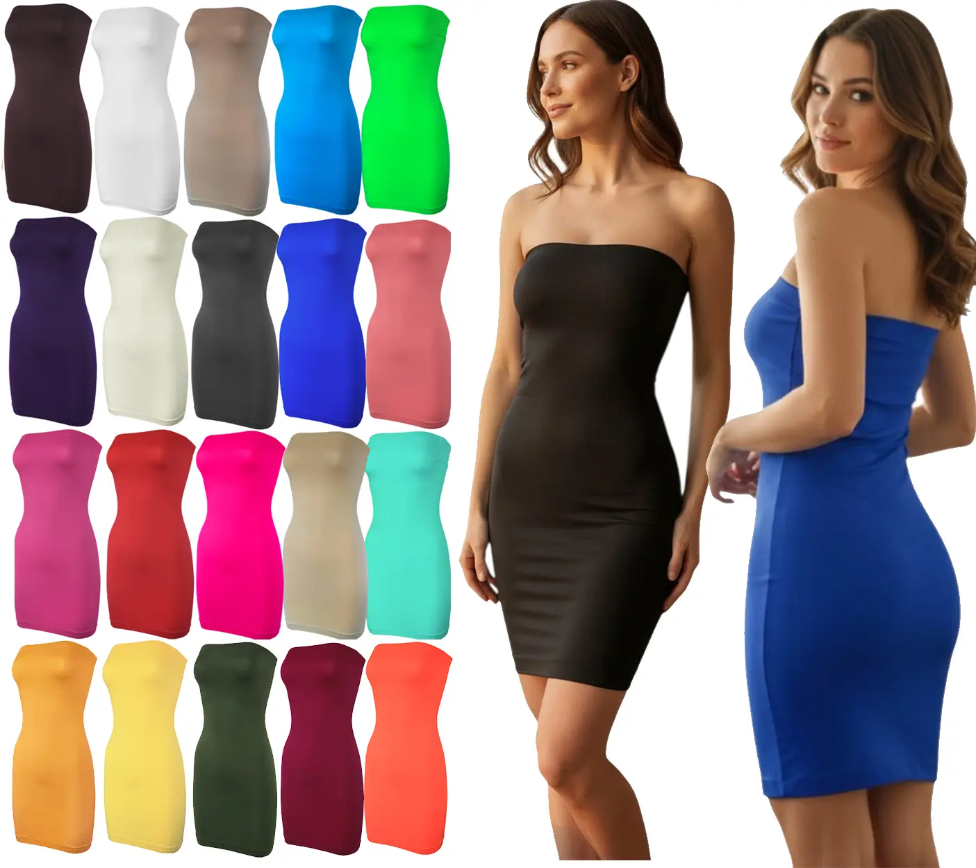 Womens Seamless Tube Top Slip Dress Fitted Mini Club Tube Layering Tight Stretchy Dress Casual