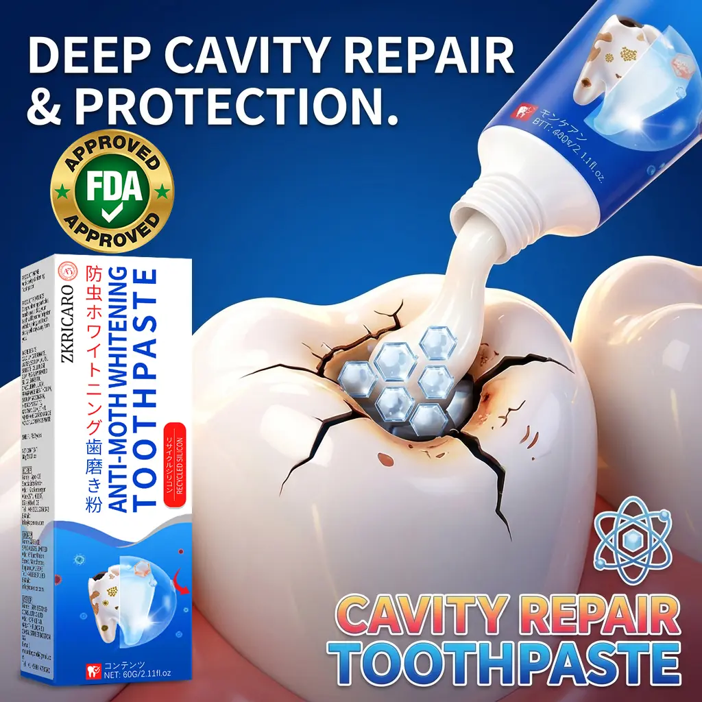 ZKRICARO ANTI-MOTH WHITENINGTOOTHPASTE, Anti-Moth Whitening Toothpaste Serum for Deep Stain Removal, Anti-Yellowing Enamel Care & Toothache Relief Mint Oral Antibacterial Daily Gentle Herbal