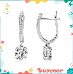 Moissanite 2ct Aurora Promise Drop Earrings Silver-Plated Pave Round Cut Dangle Earrings Jewelry Wedding Engagement Anniversary Valentine's Day Birthday Daily Wear